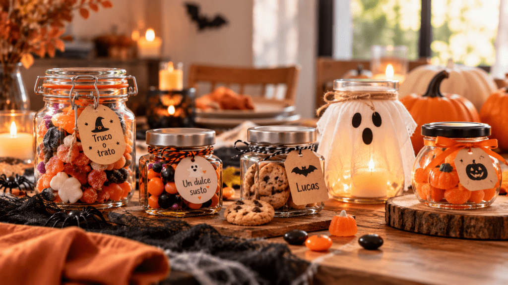 Decoración de Halloween con tarros de cristal