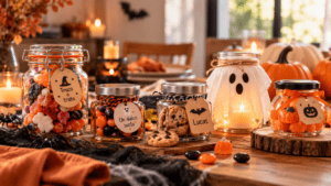 Decoración de Halloween con tarros de cristal